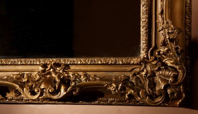 Very impressive original gilded wood and gesso mirror in the Louise Quinze XV style, circa 1900.