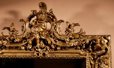 Very impressive original gilded wood and gesso mirror in the Louise Quinze XV style, circa 1900.