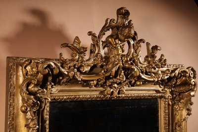 Very impressive original gilded wood and gesso mirror in the Louise Quinze XV style, circa 1900.