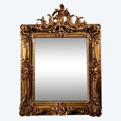Very impressive original gilded wood and gesso mirror in the Louise Quinze XV style, circa 1900.