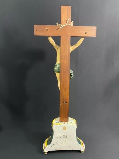 Large Nevers earthenware altar cross 18th century Morlait Lejeune 1781