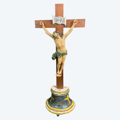 Large Nevers earthenware altar cross 18th century Morlait Lejeune 1781