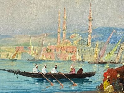 Orientalist painting oil on canvas turquerie view of Istanbul Ottoman Empire