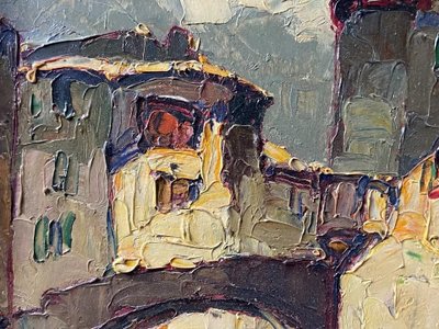 Gemälde signiert Louis PASTOUR 1876-1948 Blick auf die Brücke von Sospel (Provence)