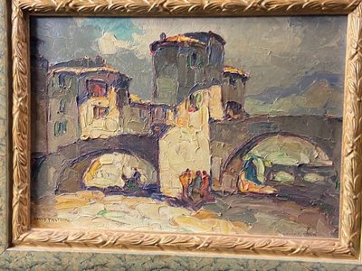 Gemälde signiert Louis PASTOUR 1876-1948 Blick auf die Brücke von Sospel (Provence)