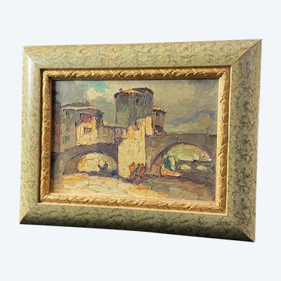Gemälde signiert Louis PASTOUR 1876-1948 Blick auf die Brücke von Sospel (Provence)