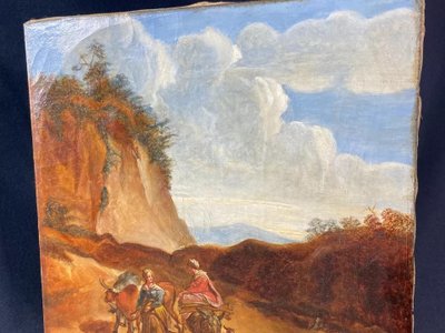 Tableau huile sur toile XVIIIe aux jeunes paysannes