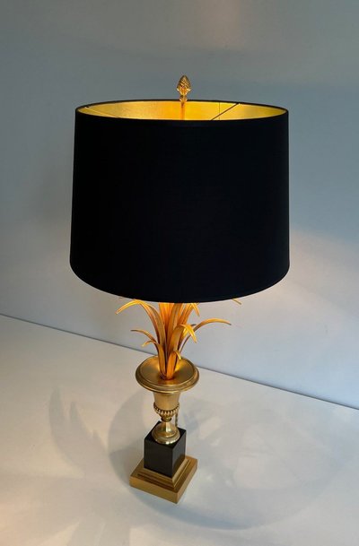 Paire De Lampes Palmier En Chrome Et Laiton. Travail Francais Dans Le Goût De La Maison Charles