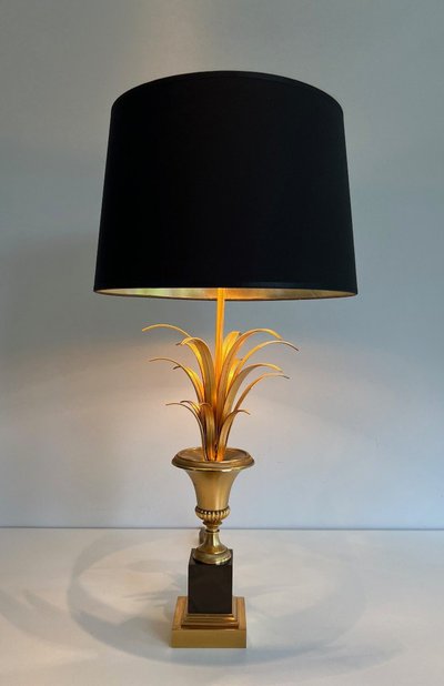 Paire De Lampes Palmier En Chrome Et Laiton. Travail Francais Dans Le Goût De La Maison Charles