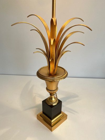 Paire De Lampes Palmier En Chrome Et Laiton. Travail Francais Dans Le Goût De La Maison Charles
