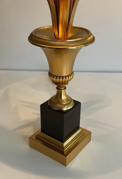 Paire De Lampes Palmier En Chrome Et Laiton. Travail Francais Dans Le Goût De La Maison Charles