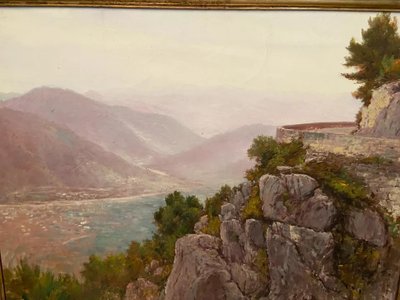 Pittura Francesco FELIPPINI 1853-1895 vista Grande Corniche strada Nizza Mentone