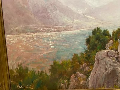 Pittura Francesco FELIPPINI 1853-1895 vista Grande Corniche strada Nizza Mentone