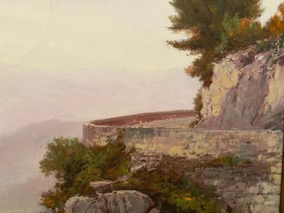 Pittura Francesco FELIPPINI 1853-1895 vista Grande Corniche strada Nizza Mentone