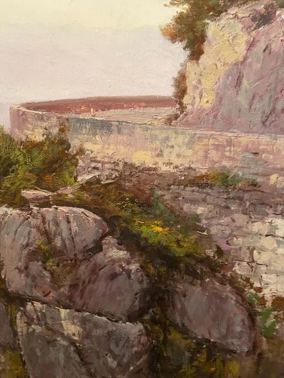 Pittura Francesco FELIPPINI 1853-1895 vista Grande Corniche strada Nizza Mentone