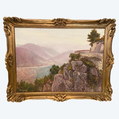 Pittura Francesco FELIPPINI 1853-1895 vista Grande Corniche strada Nizza Mentone
