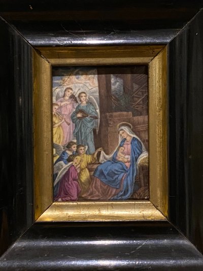 Ensemble de trois scènes religieuses, Peinture sur porcelaine, XIXe siècle 