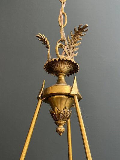 Empire Style Hot Air Balloon Chandelier in Bronze and Crystal with Arrow and Swan Neck Decor.
