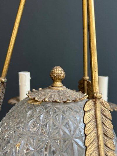 Empire Style Hot Air Balloon Chandelier in Bronze and Crystal with Arrow and Swan Neck Decor.
