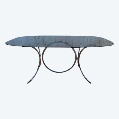 Table  à manger contemporaine verre et chrome .