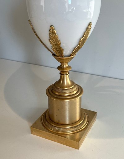 White Opaline And Nickel Ostrich Egg Lamp In The Taste Of Home Charles