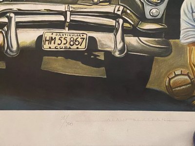 Grande lithographie Alain Bertrand "La curiosité" scène de vie à Cuba 21/300