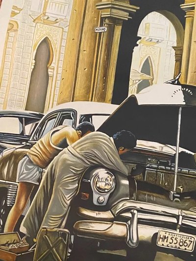 Grande lithographie Alain Bertrand "La curiosité" scène de vie à Cuba 21/300