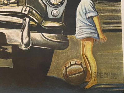 Grande lithographie Alain Bertrand "La curiosité" scène de vie à Cuba 21/300