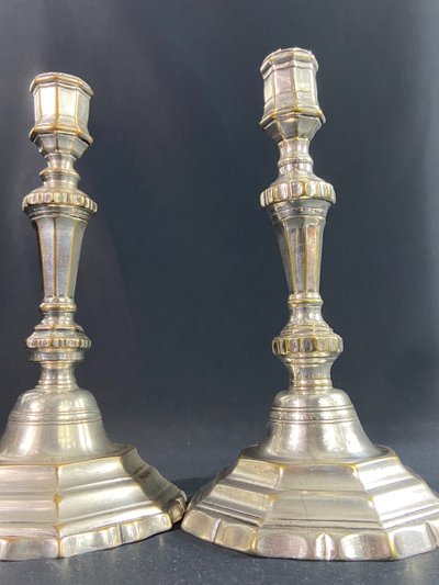 Pair of 18th Regency silver-plated bronze candlestick torches