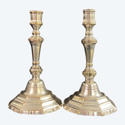 Pair of 18th Regency silver-plated bronze candlestick torches