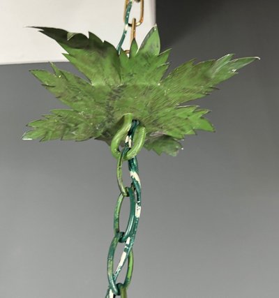 Large 8-Arm Porcelain Foliage And Painted Sheet Metal Chandelier