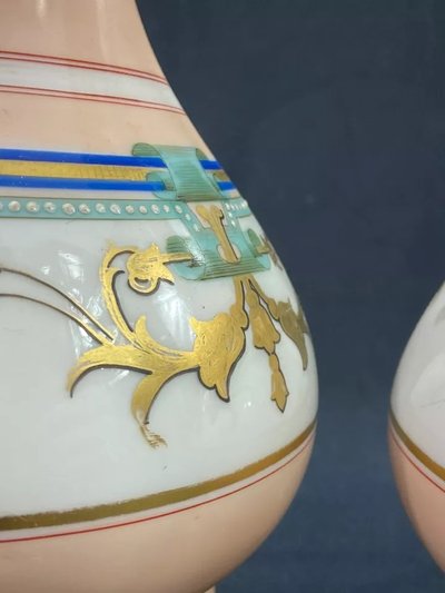 Pair of Old Paris porcelain lamps on bronze Louis-Philippe period 1830