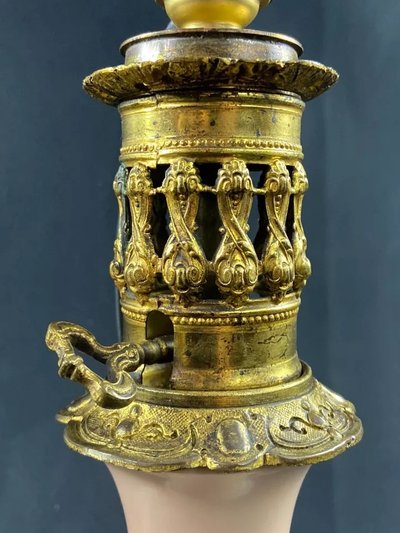 Pair of Old Paris porcelain lamps on bronze Louis-Philippe period 1830