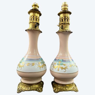 Pair of Old Paris porcelain lamps on bronze Louis-Philippe period 1830