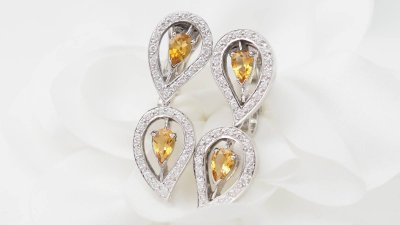 Orecchini in oro bianco, citrini e diamanti