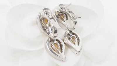 Orecchini in oro bianco, citrini e diamanti