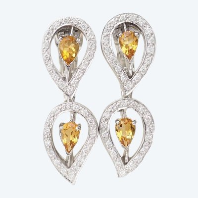Orecchini in oro bianco, citrini e diamanti