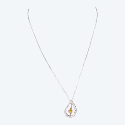 Necklace in white gold, citrine and diamonds