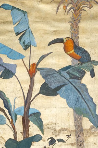 Painted canvas. Toucan on a leafy background. Contemporary work. LS60301260A