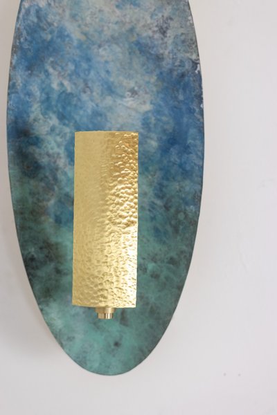 Pair of sconces in patinated brass. Contemporary work. LS60781267Y