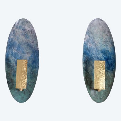 Pair of sconces in patinated brass. Contemporary work. LS60781267Y