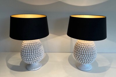 Pair of Important Ceramic Lamps. French work. Circa 1970