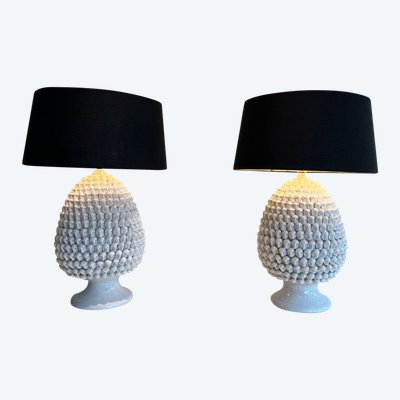 Pair of Important Ceramic Lamps. French work. Circa 1970