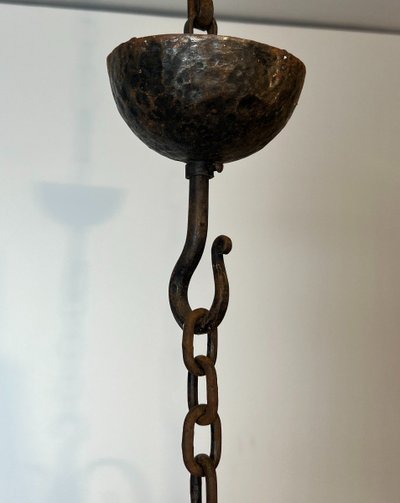 8-light round wrought iron chandelier. French Gothic work. Circa 1940