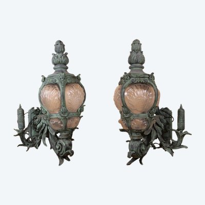 Pair of Cast Iron Wall Lights, After Models Of The Alexander III Bridge