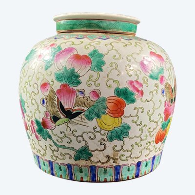 Ingwer-Topf aus China Porzellan XIX Blumen-Dekor mit Schmetterlingen
