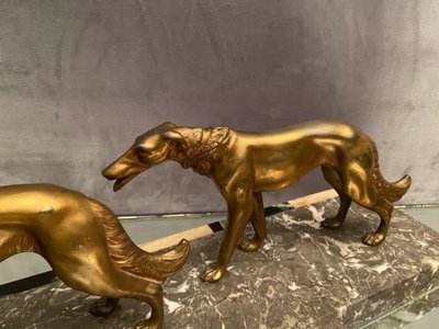 Large Art Deco sculpture of greyhounds on onyx signed Salvatore MELANI 1902-1934