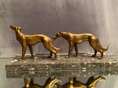 Large Art Deco sculpture of greyhounds on onyx signed Salvatore MELANI 1902-1934