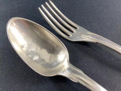 Louis XV silver flatware, fork, spoon, fillet, cock 1798-1809