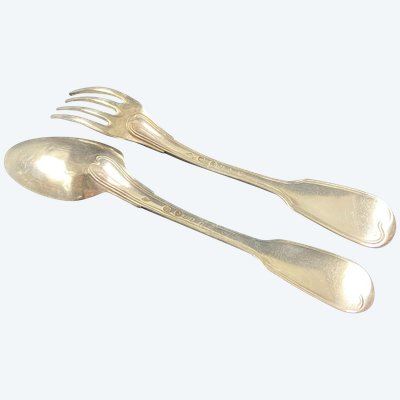 Louis XV silver flatware, fork, spoon, fillet, cock 1798-1809